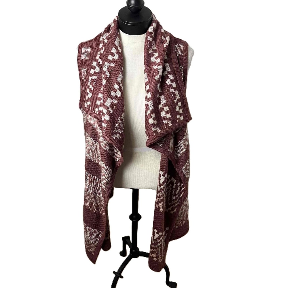 NWT‎ Cupio Burgundy Sleeveless Shawl Collar Striped Cardigan Size Large